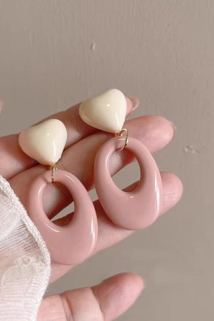 925 Silver Heart-Shaped Oval Pendant Earrings - Minimalist Light Luxury Fashion Jewelry for Elegant Style