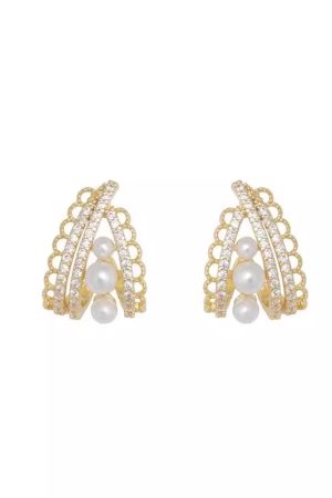 925 Silver Lace Pearl Stud Earrings - Minimalist Light Luxury Fashion Ear Accessories for Versatile Everyday Wear