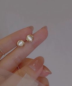 925 Silver Minimalist Cat's Eye Stone Earrings - Exquisite Small High-End Design, Trendy 2025 Fashion Jewelry