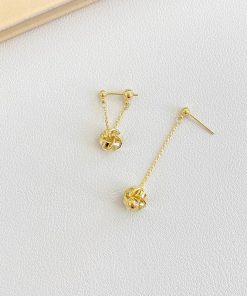 925 Silver Needle Gold Tassel Knotted Earrings - Exquisite French Design, Light Luxury, High Fashion Ear Accessories