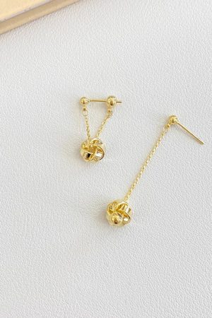 925 Silver Needle Gold Tassel Knotted Earrings - Exquisite French Design, Light Luxury, High Fashion Ear Accessories
