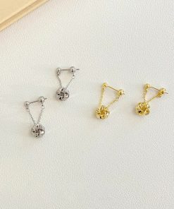 925 Silver Needle Gold Tassel Knotted Earrings - Exquisite French Design, Light Luxury, High Fashion Ear Accessories