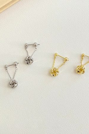 925 Silver Needle Gold Tassel Knotted Earrings - Exquisite French Design, Light Luxury, High Fashion Ear Accessories