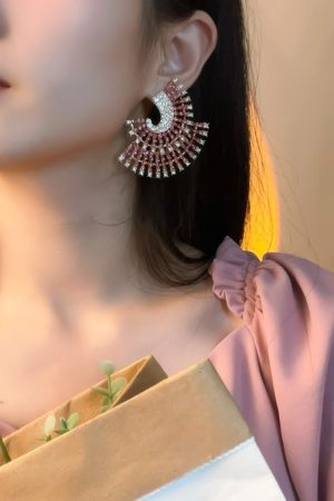 925 Silver Needle Iridescent Exaggerated Earrings - Trendy European American Design, Fashionable Statement Ear Drops