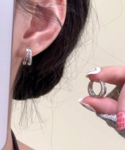 925 Silver Needle Versatile Double-Layer Hoop Ear Clips - Simple Fashion Plain Earrings for Women, Cool Style Ear Accessories