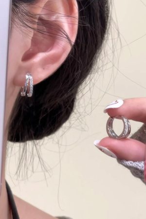 925 Silver Needle Versatile Double-Layer Hoop Ear Clips - Simple Fashion Plain Earrings for Women, Cool Style Ear Accessories