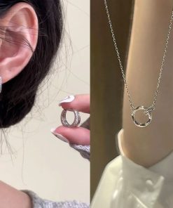 925 Silver Needle Versatile Double-Layer Hoop Ear Clips - Simple Fashion Plain Earrings for Women, Cool Style Ear Accessories