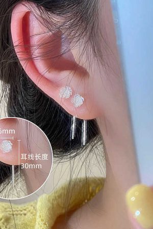 925 Silver Needle White Rose Flower Earrings - Trendy Light Luxury Ear Threads for 2025 Fashion Lovers