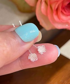 925 Silver Needle White Rose Flower Earrings - Trendy Light Luxury Ear Threads for 2025 Fashion Lovers
