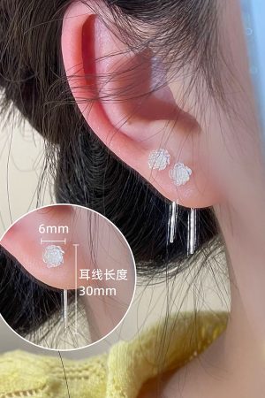 925 Silver Needle White Rose Flower Earrings - Trendy Light Luxury Ear Threads for 2025 Fashion Lovers