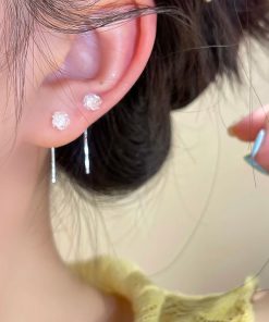 925 Silver Needle White Rose Flower Earrings - Trendy Light Luxury Ear Threads for 2025 Fashion Lovers