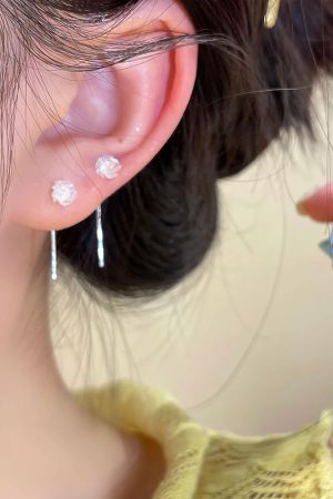 925 Silver Needle White Rose Flower Earrings - Trendy Light Luxury Ear Threads for 2025 Fashion Lovers