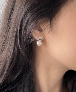 925 Silver Pearl Earrings - Korean Style Concave Design, Unique Versatile Ear Accessories for 2025