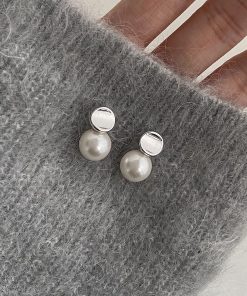 925 Silver Pearl Earrings - Korean Style Concave Design, Unique Versatile Ear Accessories for 2025