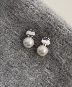 925 Silver Pearl Earrings - Korean Style Concave Design, Unique Versatile Ear Accessories for 2025