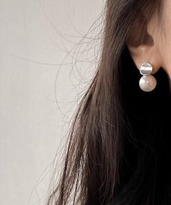 925 Silver Pearl Earrings - Korean Style Concave Design, Unique Versatile Ear Accessories for 2025