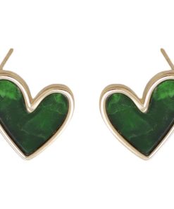 925 Silver Retro Green Heart Stud Earrings - High-End Niche Design, Trendy 2025 Jewelry for Unique Style