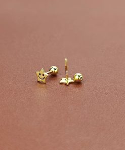 925 Silver Smiley Face Star Ear Bone Stud Earrings, Niche Personality, Exquisite Small High-End Design for Ear Piercings