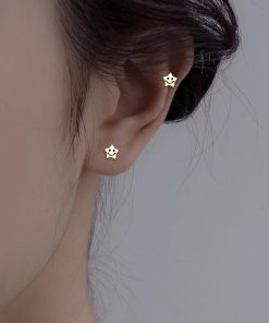 925 Silver Smiley Face Star Ear Bone Stud Earrings, Niche Personality, Exquisite Small High-End Design for Ear Piercings