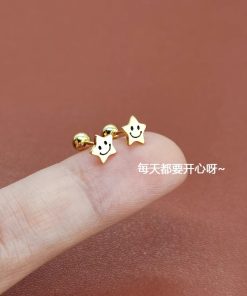 925 Silver Smiley Face Star Ear Bone Stud Earrings, Niche Personality, Exquisite Small High-End Design for Ear Piercings