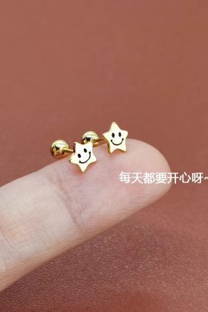 925 Silver Smiley Face Star Ear Bone Stud Earrings, Niche Personality, Exquisite Small High-End Design for Ear Piercings