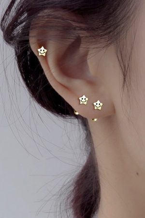 925 Silver Smiley Face Star Ear Bone Stud Earrings, Niche Personality, Exquisite Small High-End Design for Ear Piercings