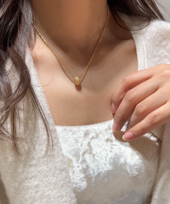 925 Sterling Silver 18K Gold Plated Sparkling Diamond Choker Necklace - Luxe Brushed Finish, Lucky Charm Jewelry for Elegant Style