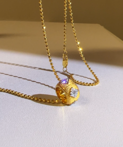 925 Sterling Silver 18K Gold Plated Sparkling Diamond Choker Necklace - Luxe Brushed Finish, Lucky Charm Jewelry for Elegant Style