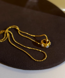 925 Sterling Silver 18K Gold Plated Sparkling Diamond Choker Necklace - Luxe Brushed Finish, Lucky Charm Jewelry for Elegant Style