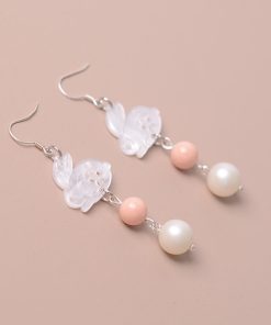925 Sterling Silver Long Drop Rabbit Pearl Shell Earrings - Women's Niche Design in Sweet Forest Style