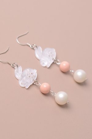 925 Sterling Silver Long Drop Rabbit Pearl Shell Earrings - Women's Niche Design in Sweet Forest Style