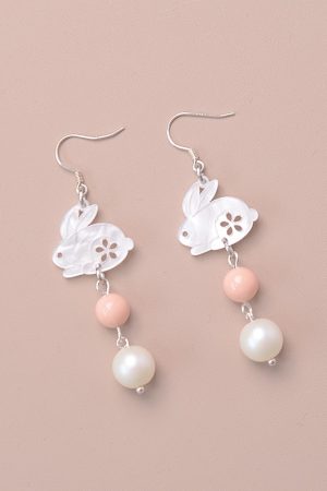 925 Sterling Silver Long Drop Rabbit Pearl Shell Earrings - Women's Niche Design in Sweet Forest Style