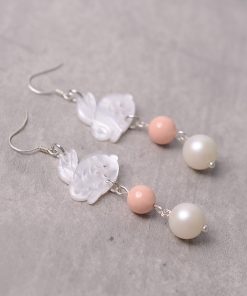 925 Sterling Silver Long Drop Rabbit Pearl Shell Earrings - Women's Niche Design in Sweet Forest Style