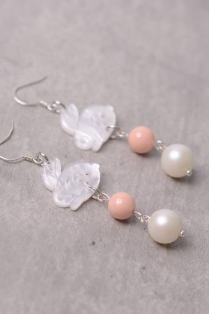 925 Sterling Silver Long Drop Rabbit Pearl Shell Earrings - Women's Niche Design in Sweet Forest Style