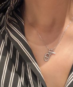 925 Sterling Silver Pig Nose Necklace for Women, Elegant Collarbone Chain with OT Clasp, Unique High-End Fashion Accessory