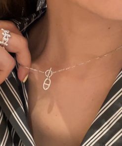 925 Sterling Silver Pig Nose Necklace for Women, Elegant Collarbone Chain with OT Clasp, Unique High-End Fashion Accessory