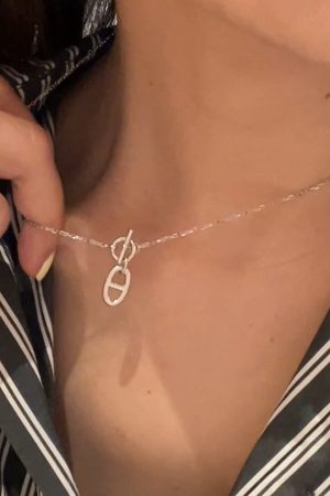 925 Sterling Silver Pig Nose Necklace for Women, Elegant Collarbone Chain with OT Clasp, Unique High-End Fashion Accessory