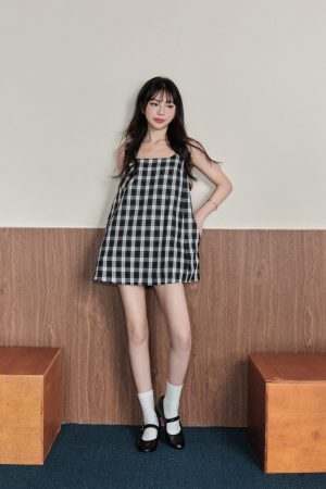 A-line Pocket Design Strap Dress for Women, Summer Loose Fit Slimming Youthful Doll Skirt, Short Casual Dress