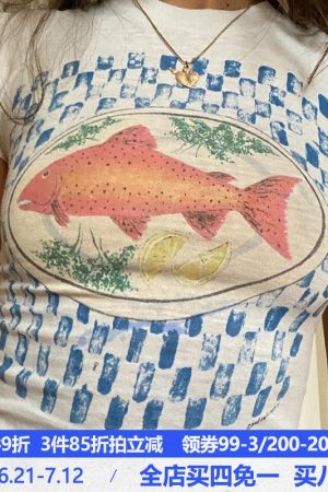 Abstract Goldfish Dopamine Cup Sleeve T-Shirt - Sweet and Spicy Slim Fit Crop Top for Summer - Trendy Y2K Style