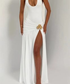 Academia Outfit Inspiration, Dark Academia Costume - Halter Bodysuit & Maxi Skirt Two Piece Set