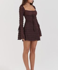 Acubi Fashion Essentials, Acubi Fashion Tomboy - Coffee Ruched Mini Dress