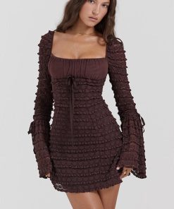 Acubi Fashion Essentials, Acubi Fashion Tomboy - Coffee Ruched Mini Dress