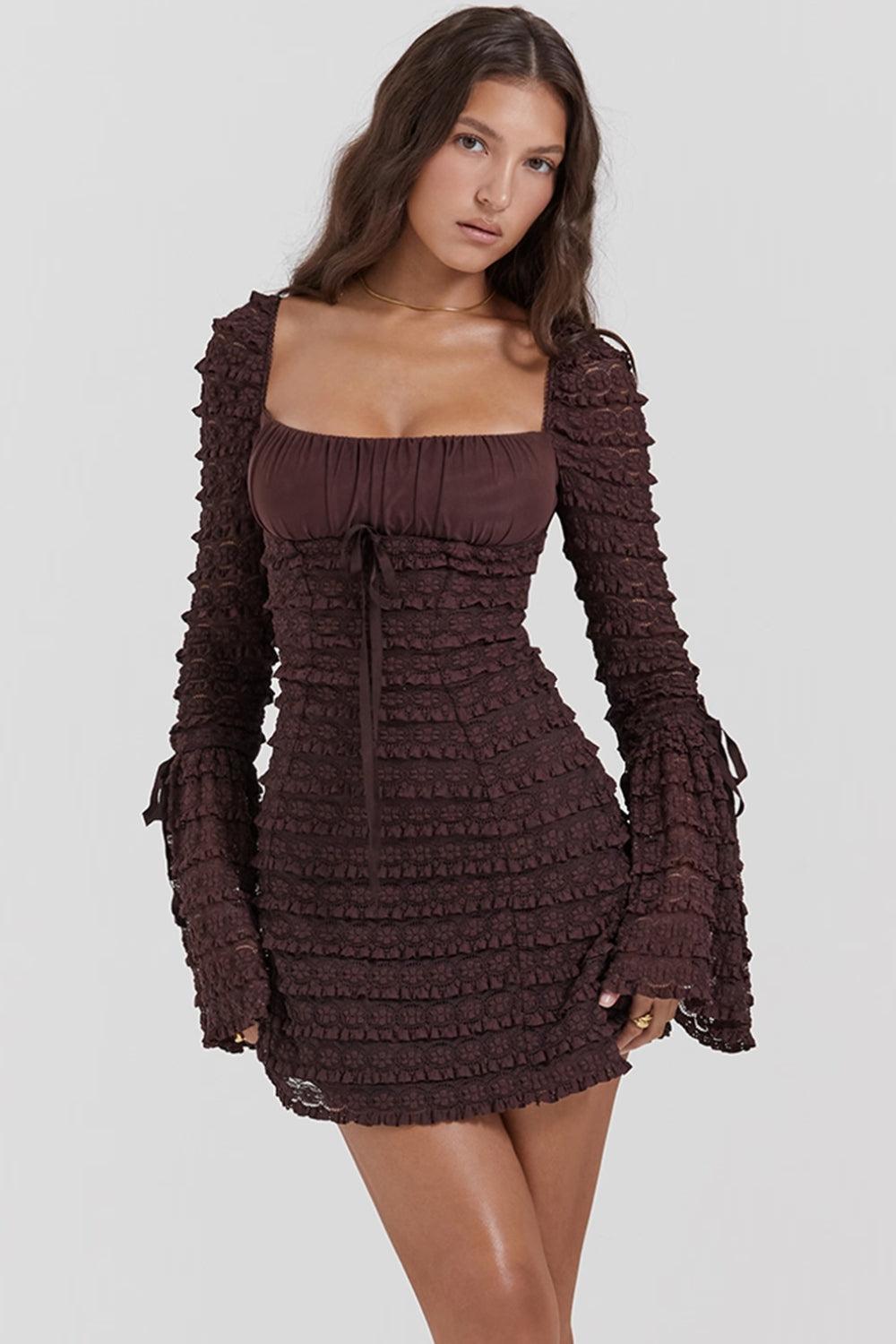 Acubi Fashion Essentials, Acubi Fashion Tomboy - Coffee Ruched Mini Dress