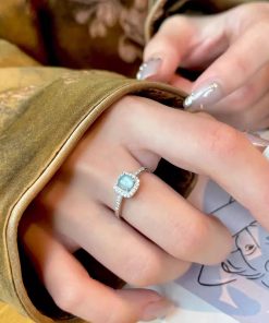 Adjustable Blue Water Jade Ring for Women, Open Design, 2025 New Style, Light Luxury High-End Finger Accessory, Chinese Style