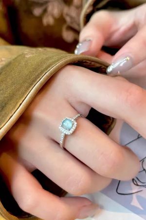 Adjustable Blue Water Jade Ring for Women, Open Design, 2025 New Style, Light Luxury High-End Finger Accessory, Chinese Style
