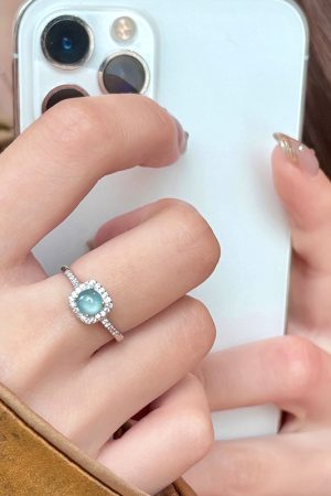 Adjustable Blue Water Jade Ring for Women, Open Design, 2025 New Style, Light Luxury High-End Finger Accessory, Chinese Style