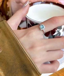 Adjustable Blue Water Jade Ring for Women, Open Design, 2025 New Style, Light Luxury High-End Finger Accessory, Chinese Style