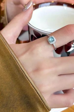 Adjustable Blue Water Jade Ring for Women, Open Design, 2025 New Style, Light Luxury High-End Finger Accessory, Chinese Style