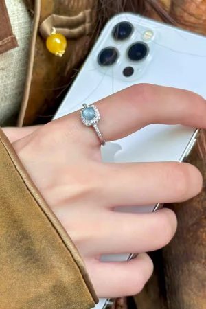 Adjustable Blue Water Jade Ring for Women, Open Design, 2025 New Style, Light Luxury High-End Finger Accessory, Chinese Style