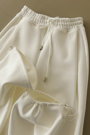 Adjustable Hem Cotton Fleece Sweatpants for Autumn & Winter, Two-Way Wear Casual Long Pants for Cozy Style